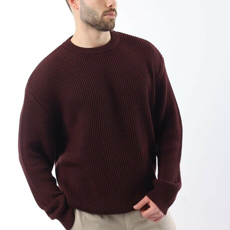 Crewneck Ribbed Sweater // Burgundy (S)
