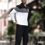 Striped Block Quarter-Zip Polo Sweater // White (S)