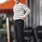 Striped Polo Sweater // White (L)