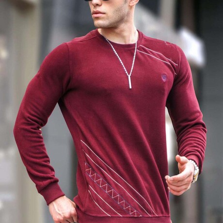 Crewneck w/ Knitted Details Sweater //Burgundy (S)