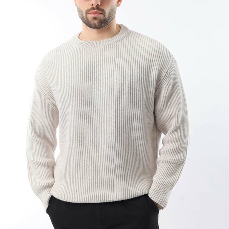 Crewneck Ribbed Sweater // Gray (S)