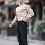 Striped Polo Sweater // Beige (L)