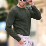 Crewneck Pattern Knit Sweater // Khaki (L)