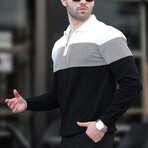 Striped Block Quarter-Zip Polo Sweater // Black (2XL)