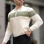 Chest Striped Quarter-Zip Polo Sweater // Beige (M)