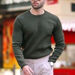 Crewneck Pattern Knit Sweater // Khaki (L)