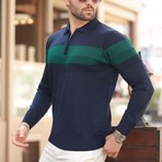 Chest Striped Quarter-Zip Polo Sweater // Navy (M)