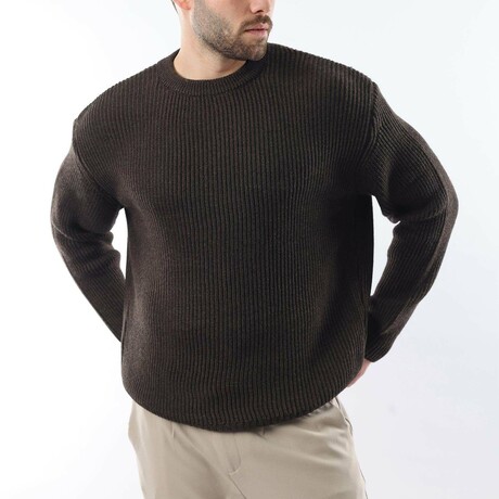 Crewneck Ribbed Sweater // Brown (S)