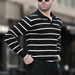 Striped Polo Sweater // Black (S)