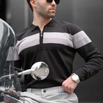 Chest Striped Quarter-Zip Polo Sweater // Black (M)