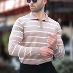 Striped Polo Sweater // Beige (L)