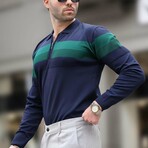 Chest Striped Quarter-Zip Polo Sweater // Navy (M)