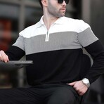 Striped Block Quarter-Zip Polo Sweater // Black (2XL)
