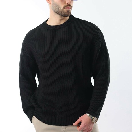 Crewneck Ribbed Sweater // Black (S)