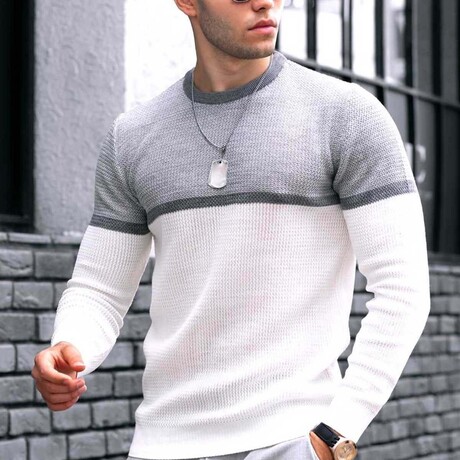 Crewneck Blocked Sweater // White (S)