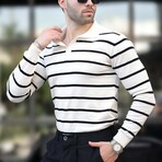 Striped Polo Sweater // White (L)