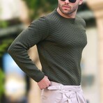 Crewneck Pattern Knit Sweater // Khaki (L)