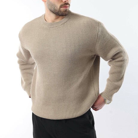 Crewneck Ribbed Sweater // Mink (S)