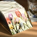 Lovely Flowers Coasters Super White Glass Coasters with Cork Bottom // Set of 12 Florals