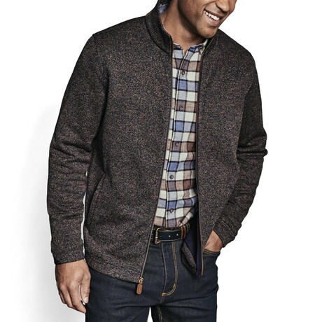 Marled Rib Full Zip // Navy + Brown (S)