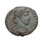 Roman Soldier Spearing Barbarian Horseman // 351-355 AD Coin