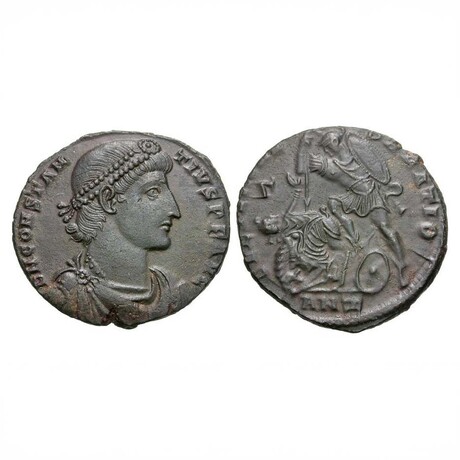 Roman Soldier Spearing Barbarian Horseman // 351-355 AD Coin