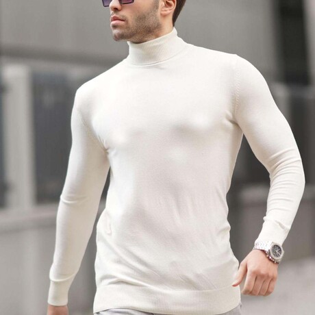 Turtleneck Solid Knit Sweater // Bone (S)