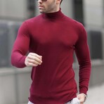 Turtleneck Solid Knit Sweater // Burgundy (S)