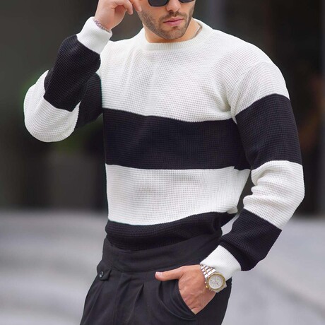 Crewneck Striped Knit Sweater // Bone (S)