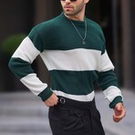 Crewneck Striped Knit Sweater // Green (S)