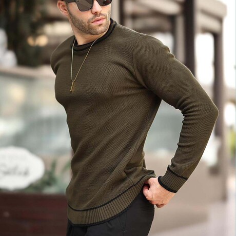 Crewneck Tipped Knit Sweater // Khaki (S)