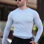 Crewneck Basket-Weave Textured Knit Sweater // Blue (S)