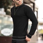 Crewneck Tipped Knit Sweater // Black (S)
