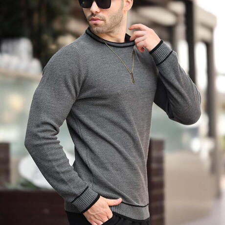 Crewneck Tipped Knit Sweater // Anthracite (S)