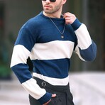 Crewneck Striped Knit Sweater // Indigo (S)