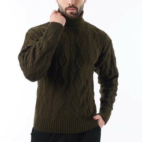Turtleneck Cableknit Sweater // Khaki (S)
