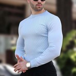 Crewneck Basket-Weave Textured Knit Sweater // Blue (S)