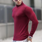 Turtleneck Solid Knit Sweater // Burgundy (S)