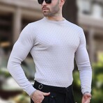 Crewneck Basket-Weave Textured Knit Sweater // Gray (S)