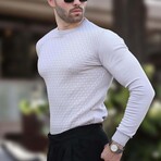 Crewneck Basket-Weave Textured Knit Sweater // Gray (S)