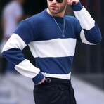 Crewneck Striped Knit Sweater // Indigo (S)