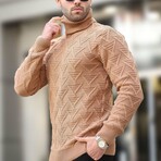 Turtleneck Cableknit Sweater // Camel (S)