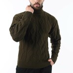 Turtleneck Cableknit Sweater // Khaki (S)