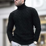 Turtleneck Cableknit Sweater // Black (S)