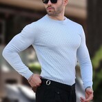 Crewneck Basket-Weave Textured Knit Sweater // Blue (S)