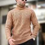 Turtleneck Cableknit Sweater // Camel (S)