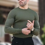 Crewneck Basket-Weave Textured Knit Sweater // Khaki (S)