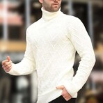 Turtleneck Cableknit Sweater // Ecru (S)