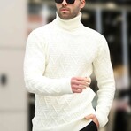 Turtleneck Cableknit Sweater // Ecru (S)