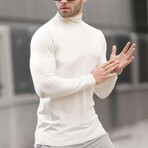 Turtleneck Solid Knit Sweater // Bone (S)